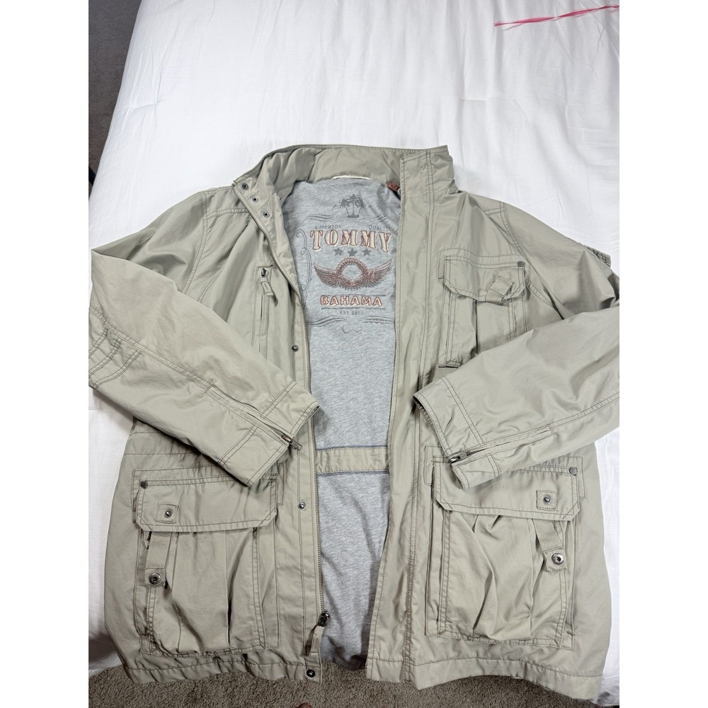 TOMMY BAHAMA Field Military Safari Coat‎ Khaki Large Sweatshirt Lined Warm